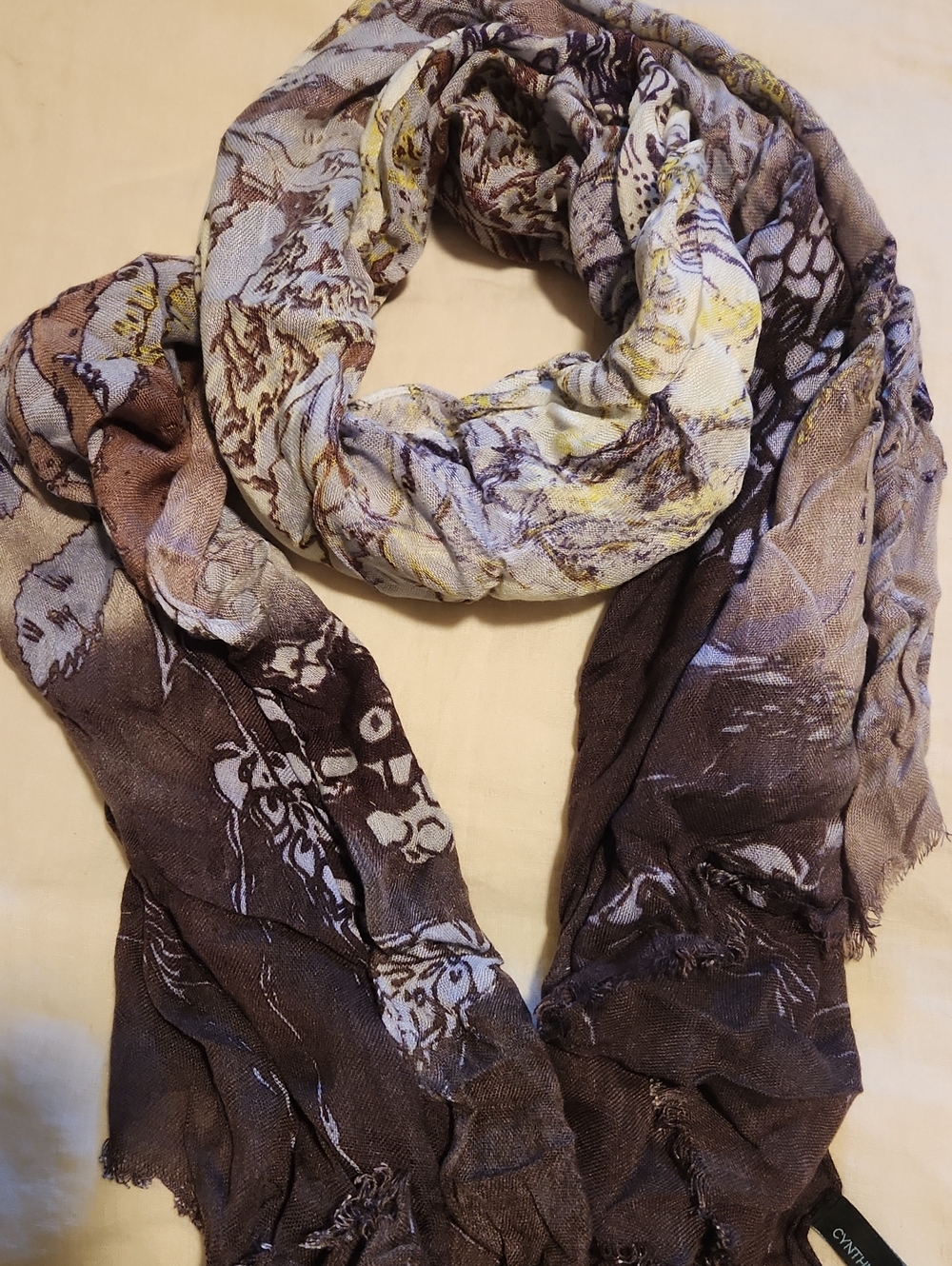 Cynthia Rowley Lightweight Floral Gradient Scarf in Brown and Cream